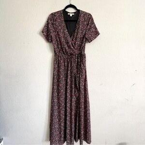 Mi Ami womans Floral faux Wrap maxi Dress size M romantic side slit feminine